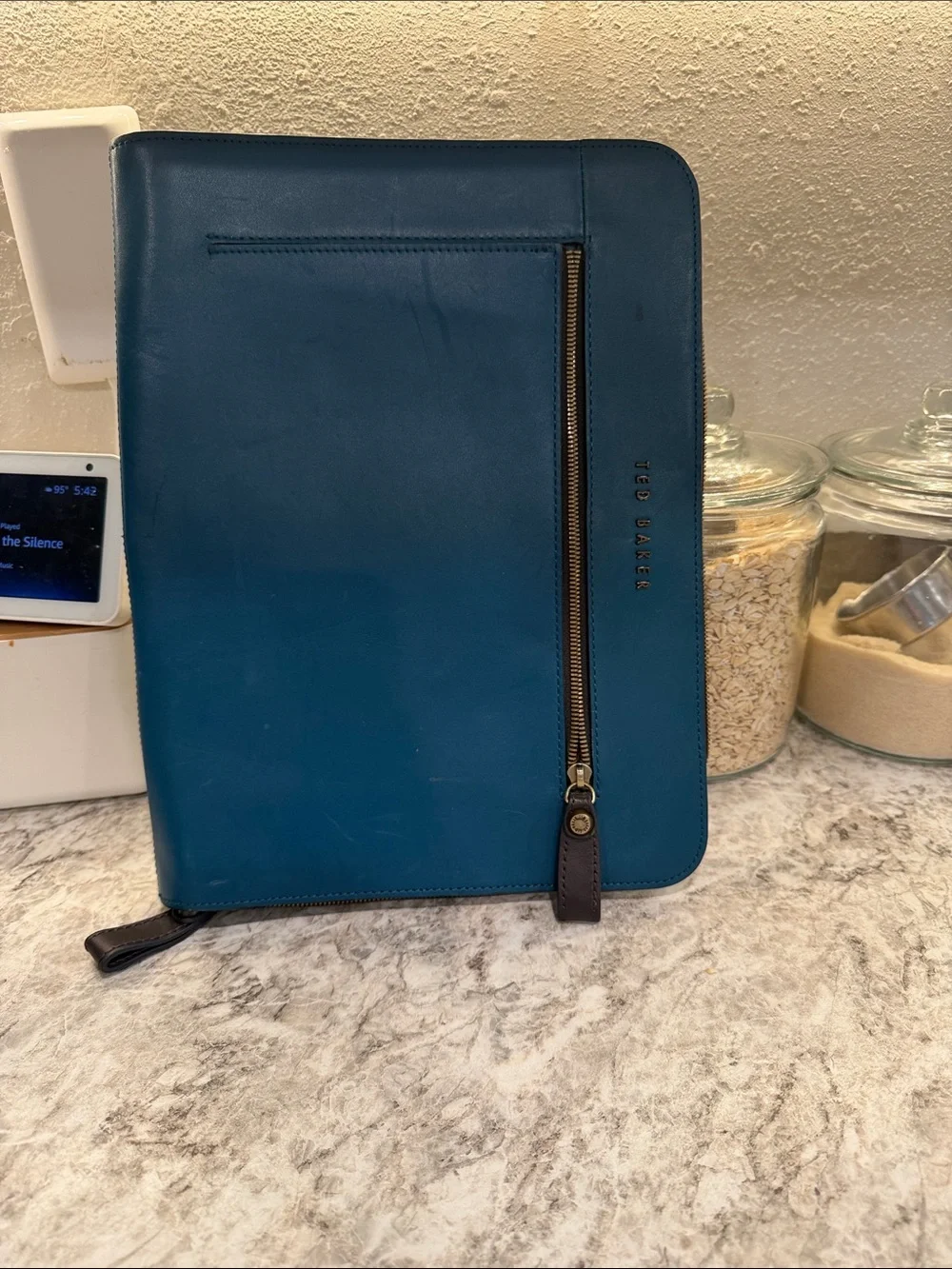 Ted Baker Teal Zip-Around Leather Laptop Folio